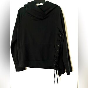 Drew Women’s Black Cotton Blend Hoodie With Lace Up Side
